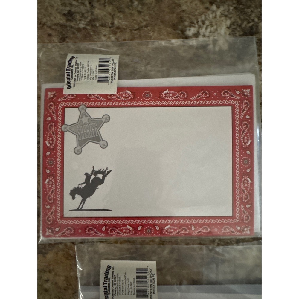 Oriental Trading Western Birthday Invitation Cowboy Sheriff Red‎ Bandana 24 ct